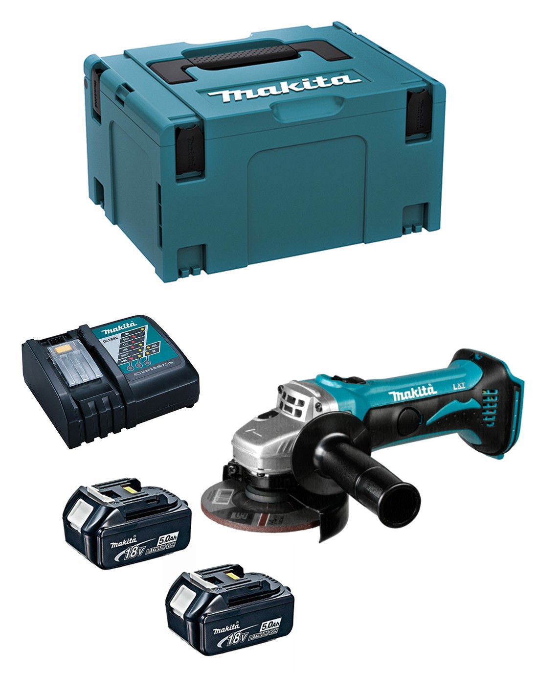Mini-Amoladora MAKITA DGA452RTJ (2 x 5,0 Ah + DC18RC + MAKPAC 3)