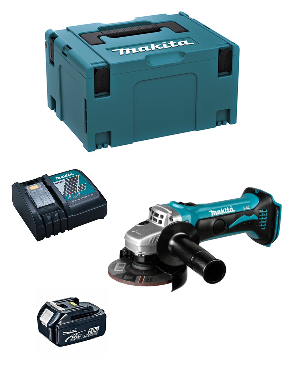 Mini-Amoladora MAKITA DGA452RTJ1 (1 x 5,0 Ah + DC18RC + MAKPAC 3)