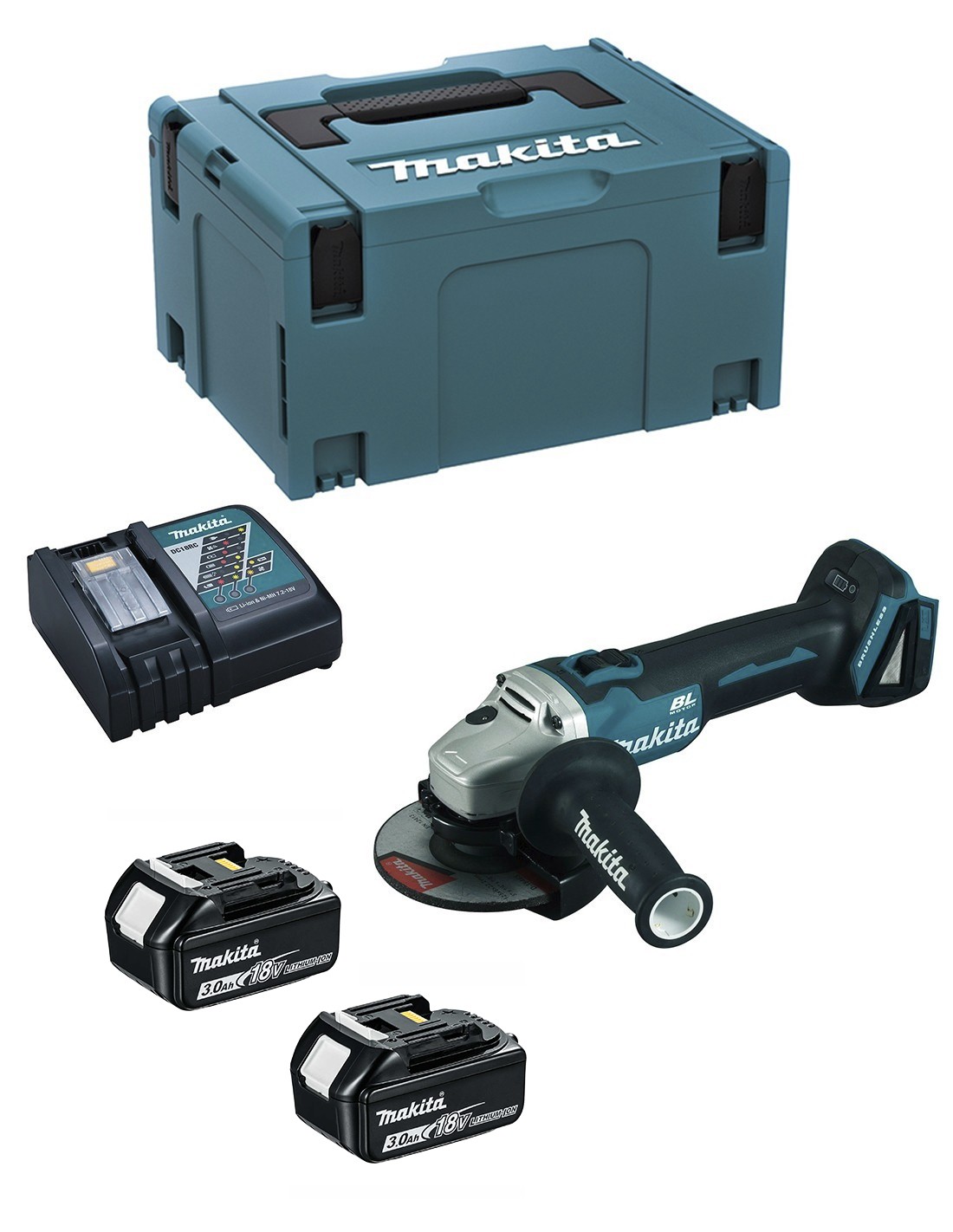 Mini-Amoladora MAKITA DGA504RFJ (2 x 3,0 Ah + DC18RC + MAKPAC 4)
