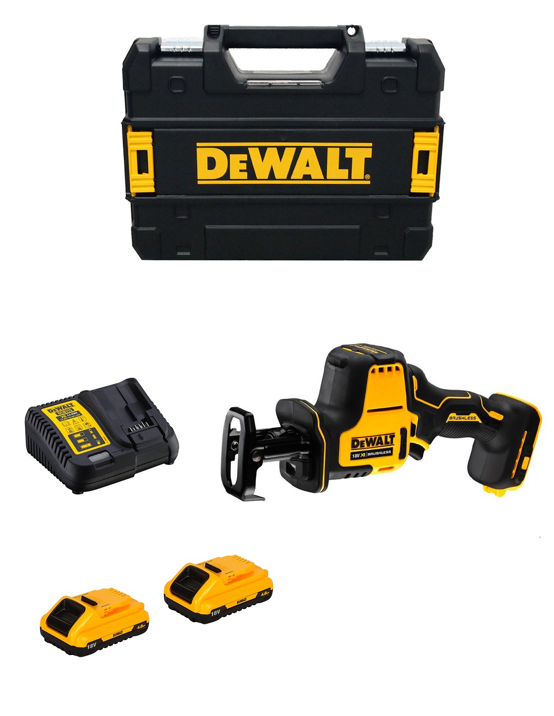 Mini-Sierra Sable DeWALT DCS369M2 (2 x 4,0 Ah + DCB115 + TSTAK II)