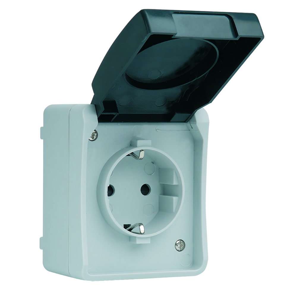 Base Enchufe 2P+Tt Negra/Gris Serie Atlantis