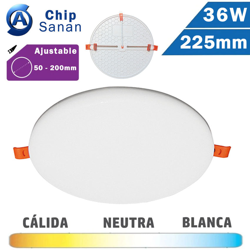 Panel LED Redondo Blanco Corte Ajustable 36W 225mm