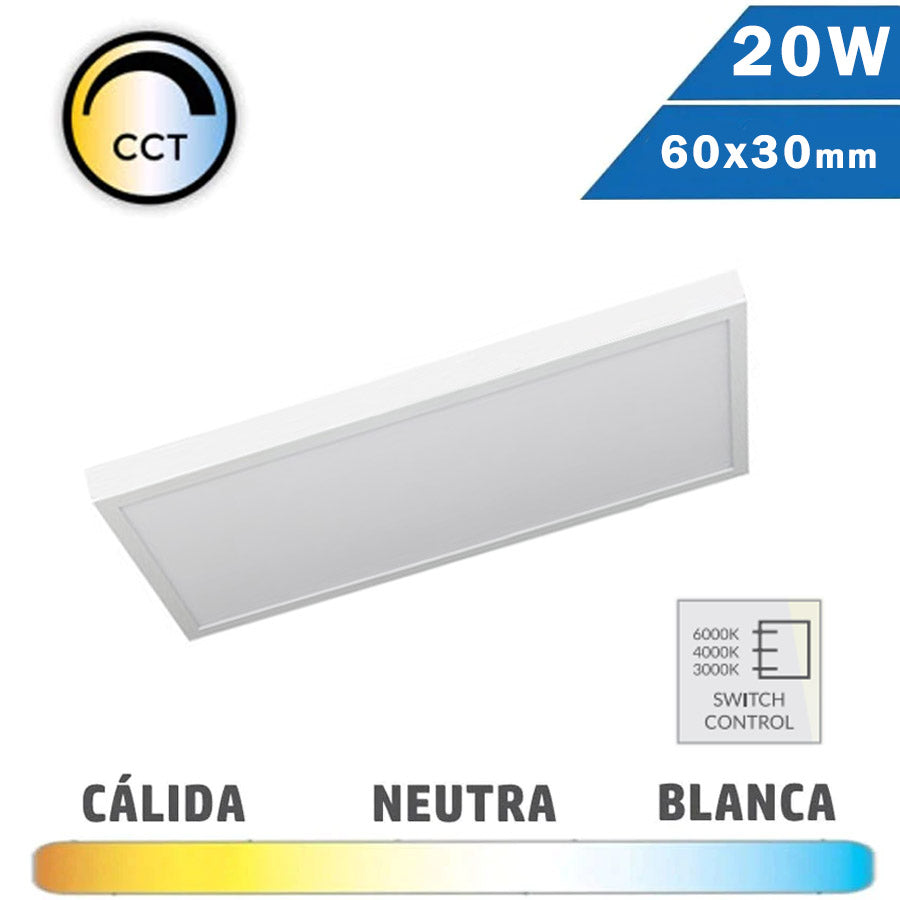 Luminaria Blanca Superficie Slim LED CCT 30x60 20W