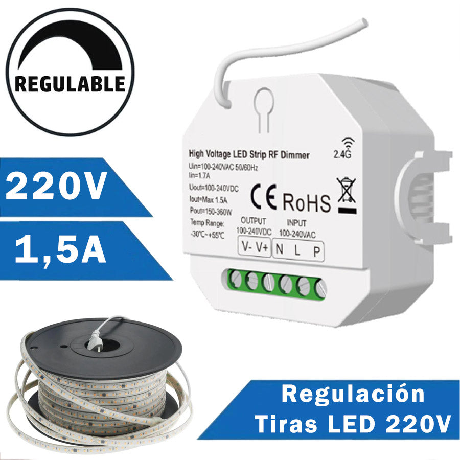 Pastilla Regulador LED Tiras 220V por Pulsadores