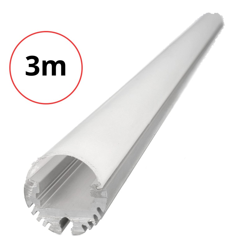 Perfil de aluminio tubular con difusor para colgar. Para tiras led hasta 10mm. Diámetro 20mm. Longitud 3 metros.