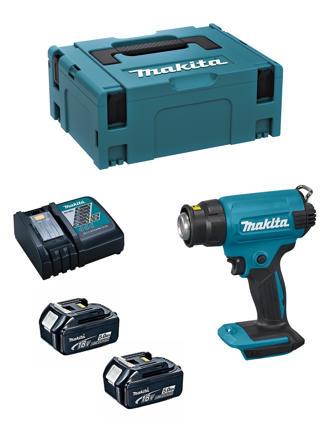 Pistola de calor MAKITA DHG180RTJ (2 x 5,0 Ah + DC18RC + MAKPAC 2)