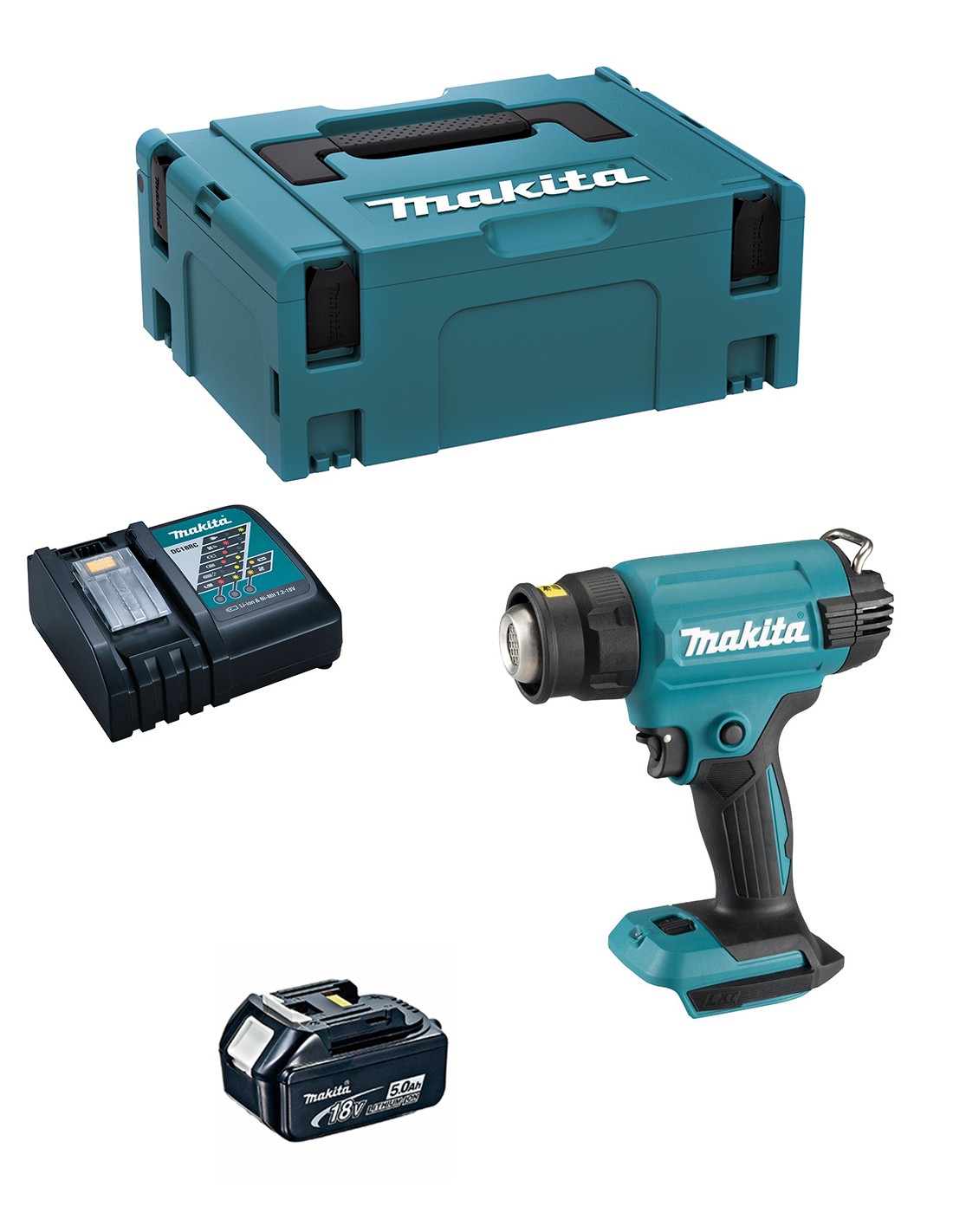 Pistola de calor MAKITA DHG181RT1J (1 x 5,0 Ah + DC18RC + MAKPAC 2)