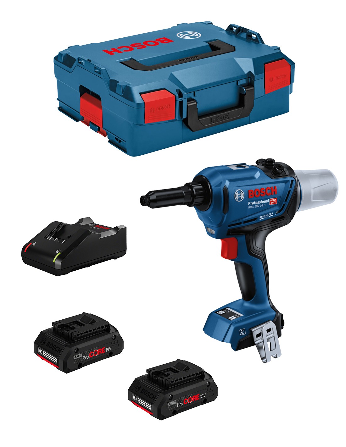 Pistola Remachadora BOSCH GRG 18V-16 C (2 x 4,0 Ah ProCORE + GAL18V-40 + L-Boxx 136)