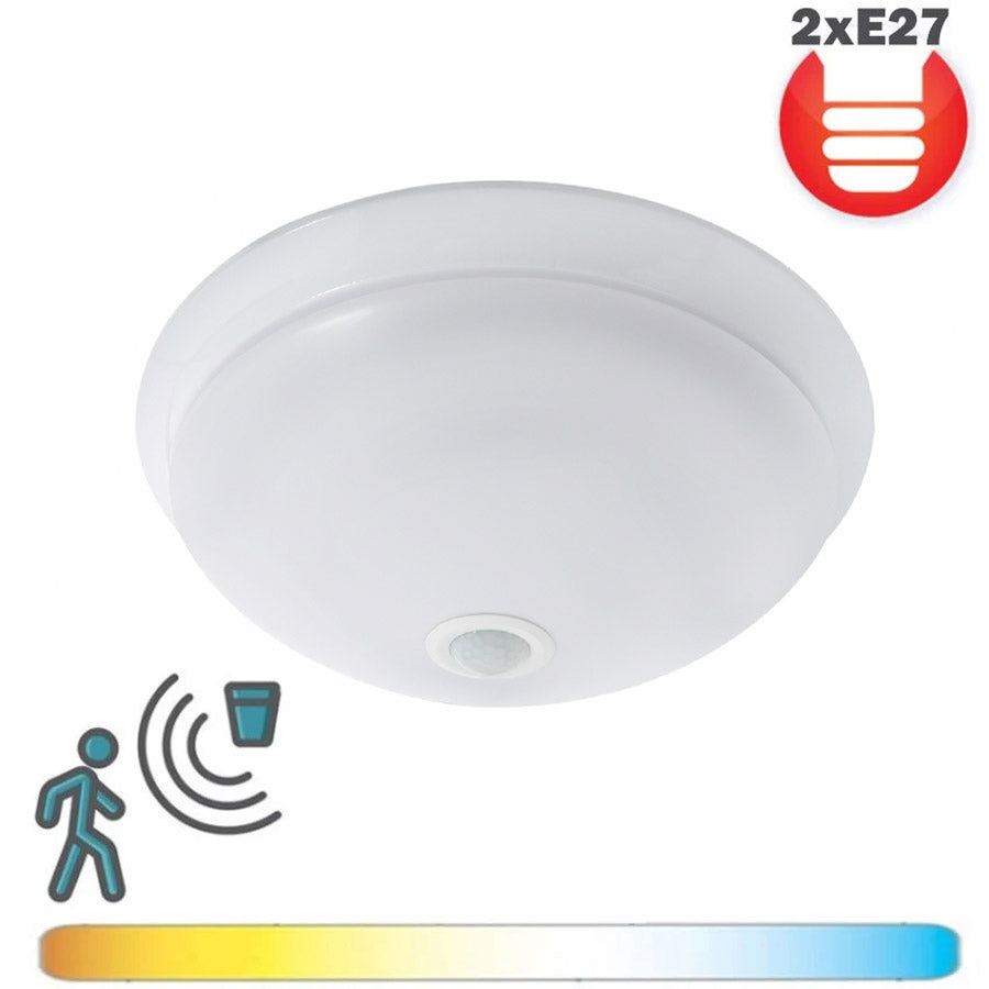 Plafón 2xE27 320mm Detector Movimiento Superficie Redondo