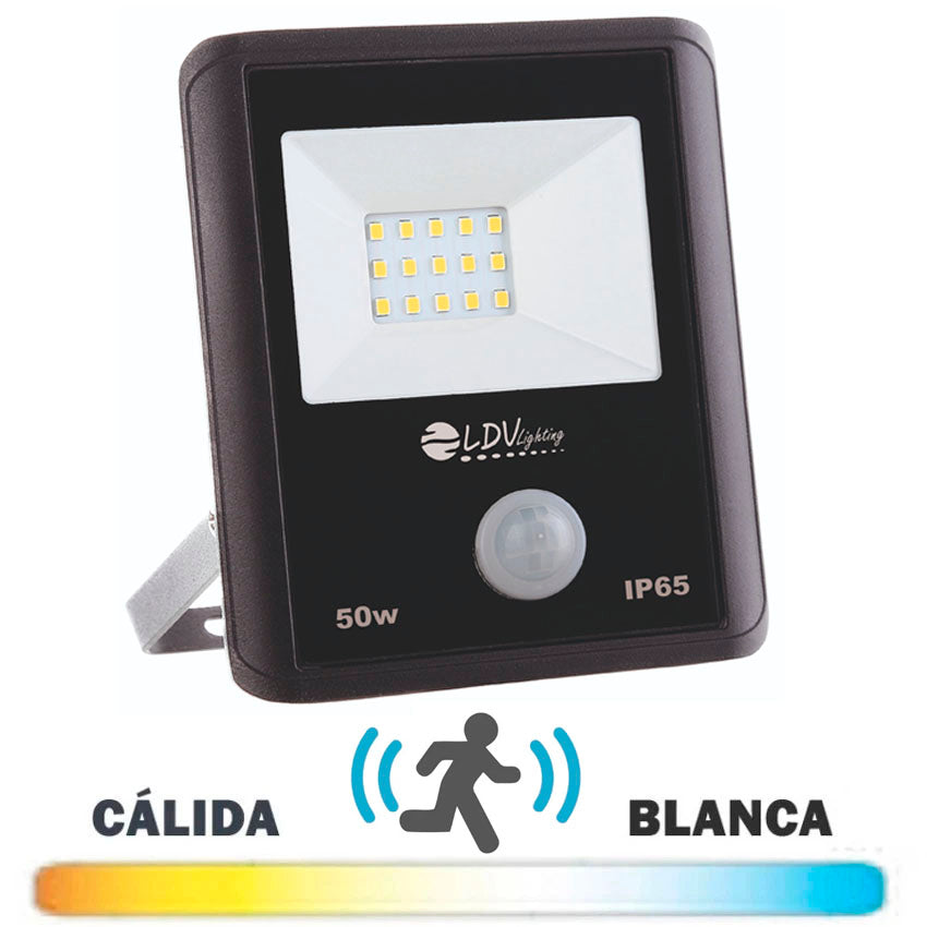 Proyector Exterior LED 50W Negro con Detector