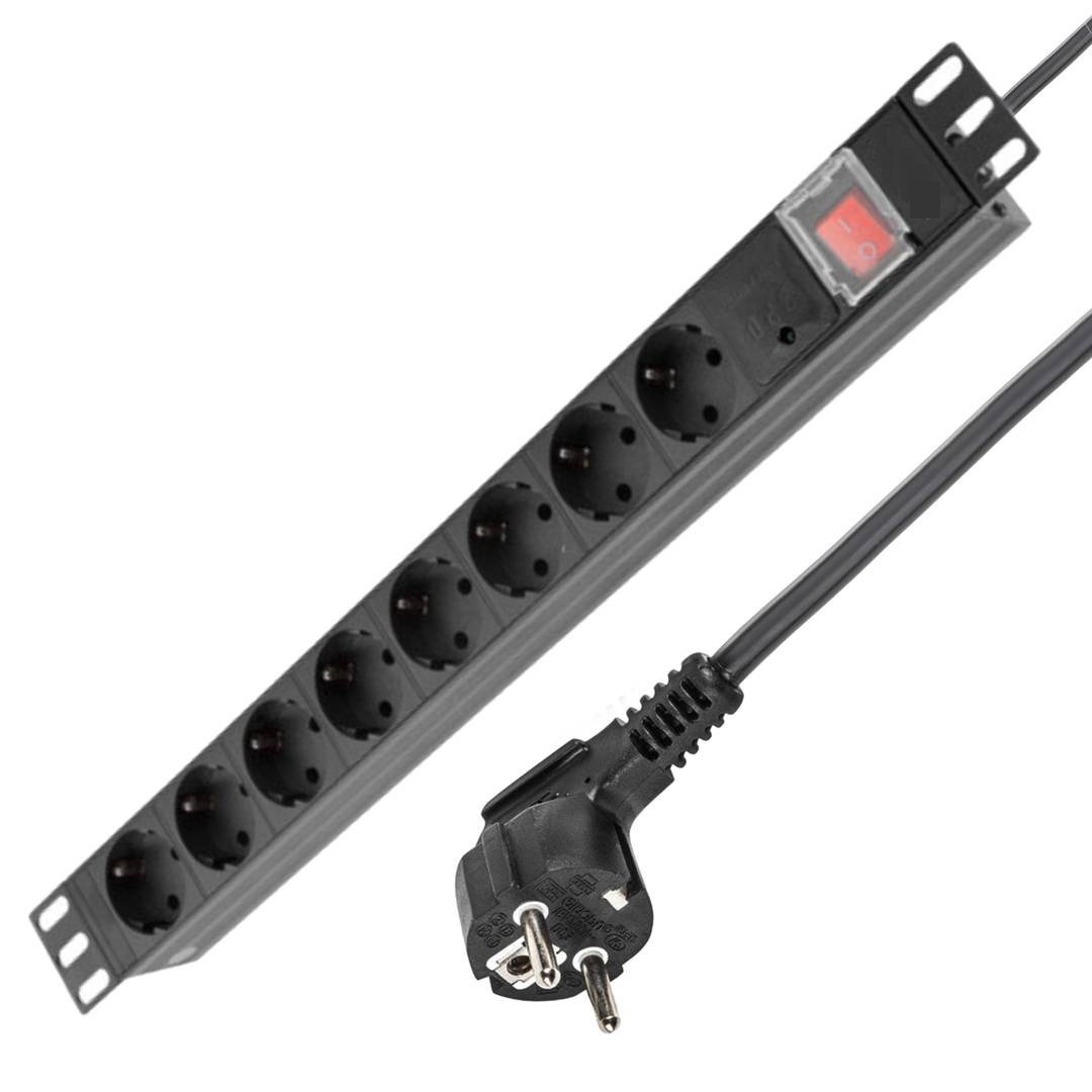 Regleta De Enchufes Rack 19 De 8 Schuko Con Interruptor 2 M  Negro
