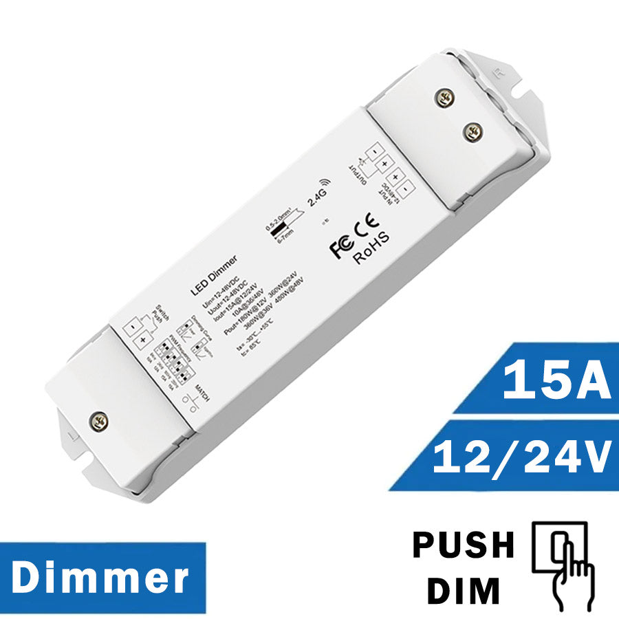 Regulador Dimmer 12/24V RF / PUSH por Pulsadores 15A