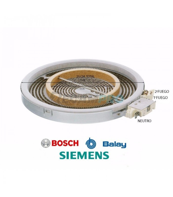 RESISTENCIA VITROCERÁMICA BALAY, BOSCH, LG, 356260, 00356260  Ø 23CM.