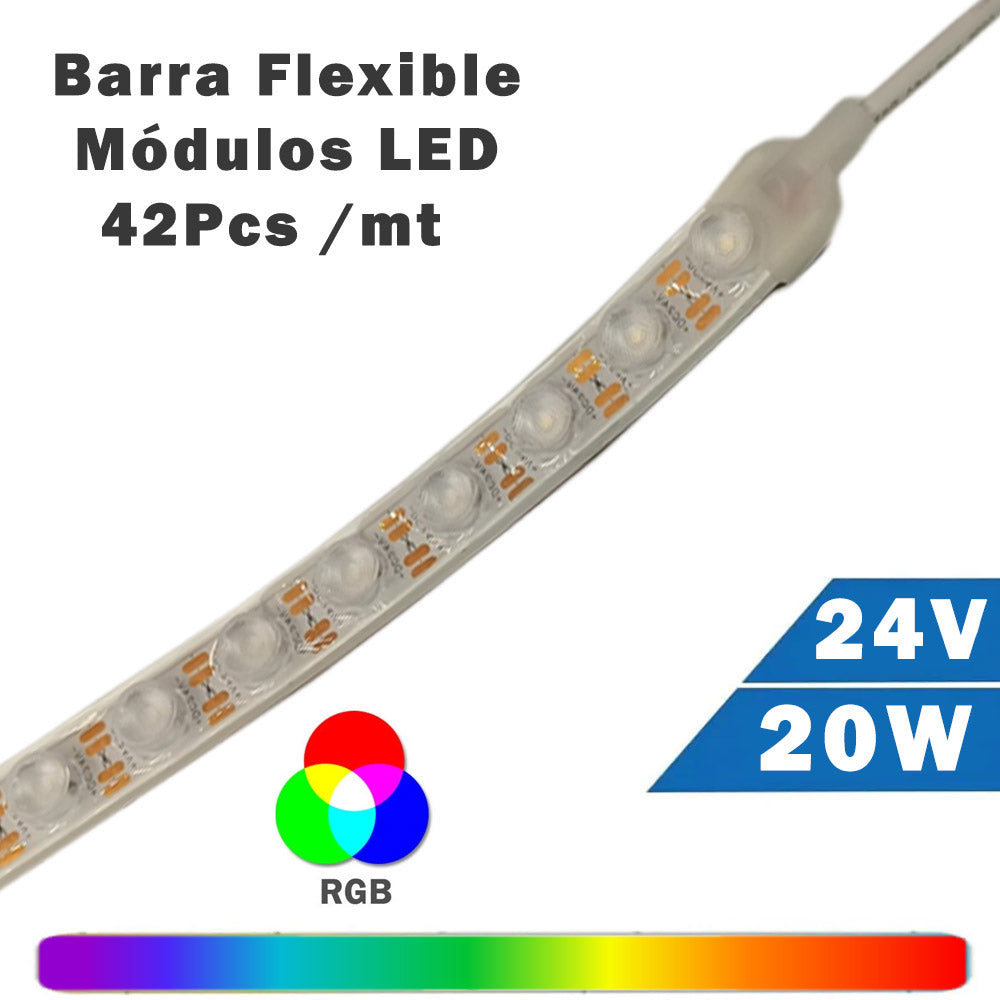 Barra Flexible LED 20W 24V 42 Módulos 55º RGB Rollo 5 Metros