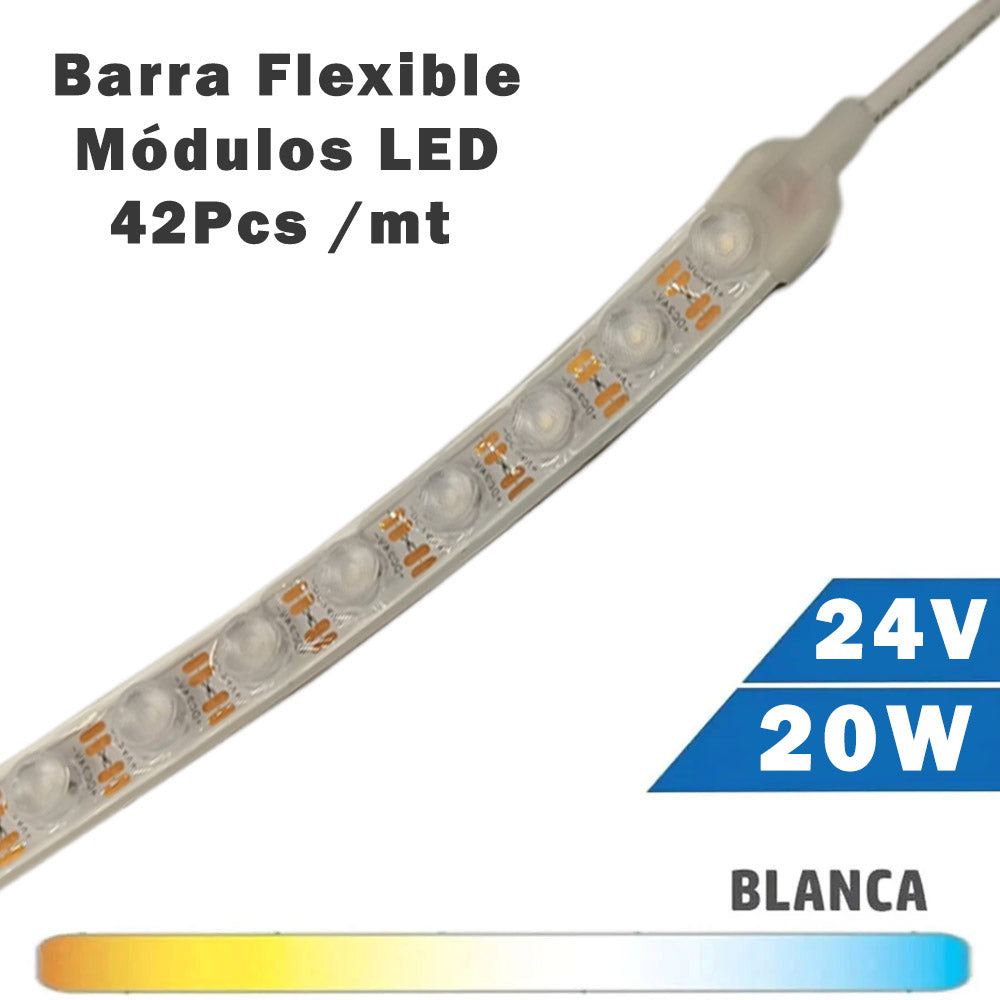 Barra Flexible LED 20W 24V 42 Módulos 55º Luz Blanca Rollo 5 Mts