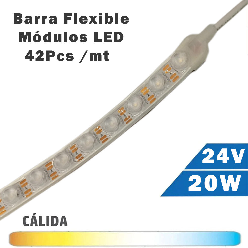 Barra Flexible LED 20W 24V 42 Módulos 55º Luz Cálida Rollo 5 Metros