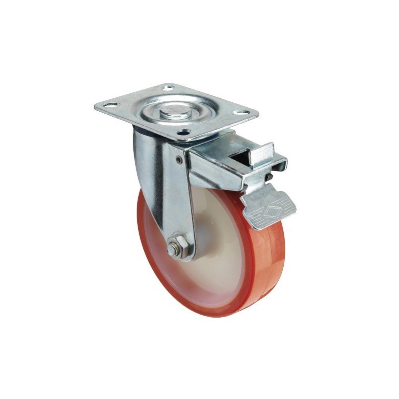 Rueda Industrial Poliuretano Placa con freno.