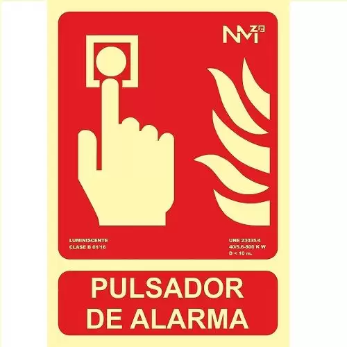 Señal Pulsador Alarma Homologada PVC 21x30cm  Rojo