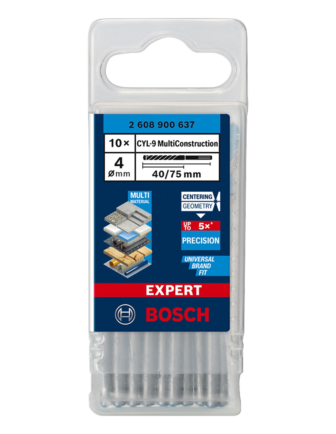 Set de 10 brocas BOSCH EXPERT CYL-9 MultiConstruction Ø 4 x 75 mm (2 608 900 637)