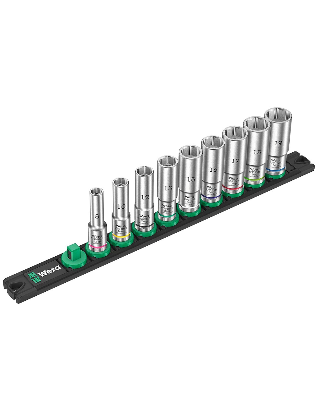 Set de 9 llaves de vaso largas Zyklop 3/8" WERA Nuss-Magnetleiste B Deep 1