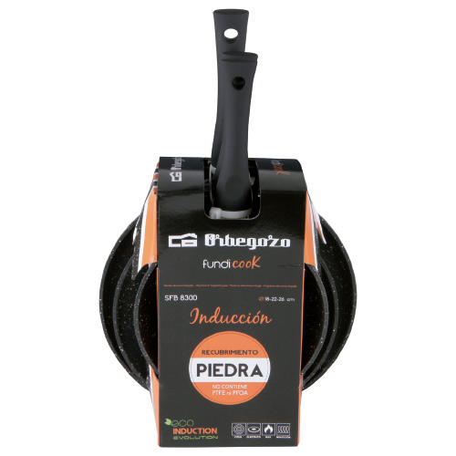 Menaje para cocina - ORBEGOZO Pack 3 Sartenes Aluminio Forjado SFB 8300 18,22 y 26CM