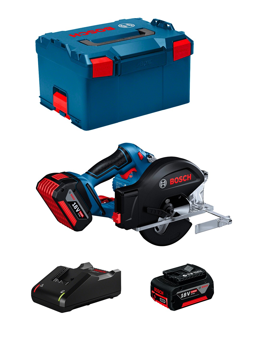 Sierra Circular BOSCH GKM 18V-50 (2 x 5,0 Ah + GAL18V-40 + L-Boxx 238)