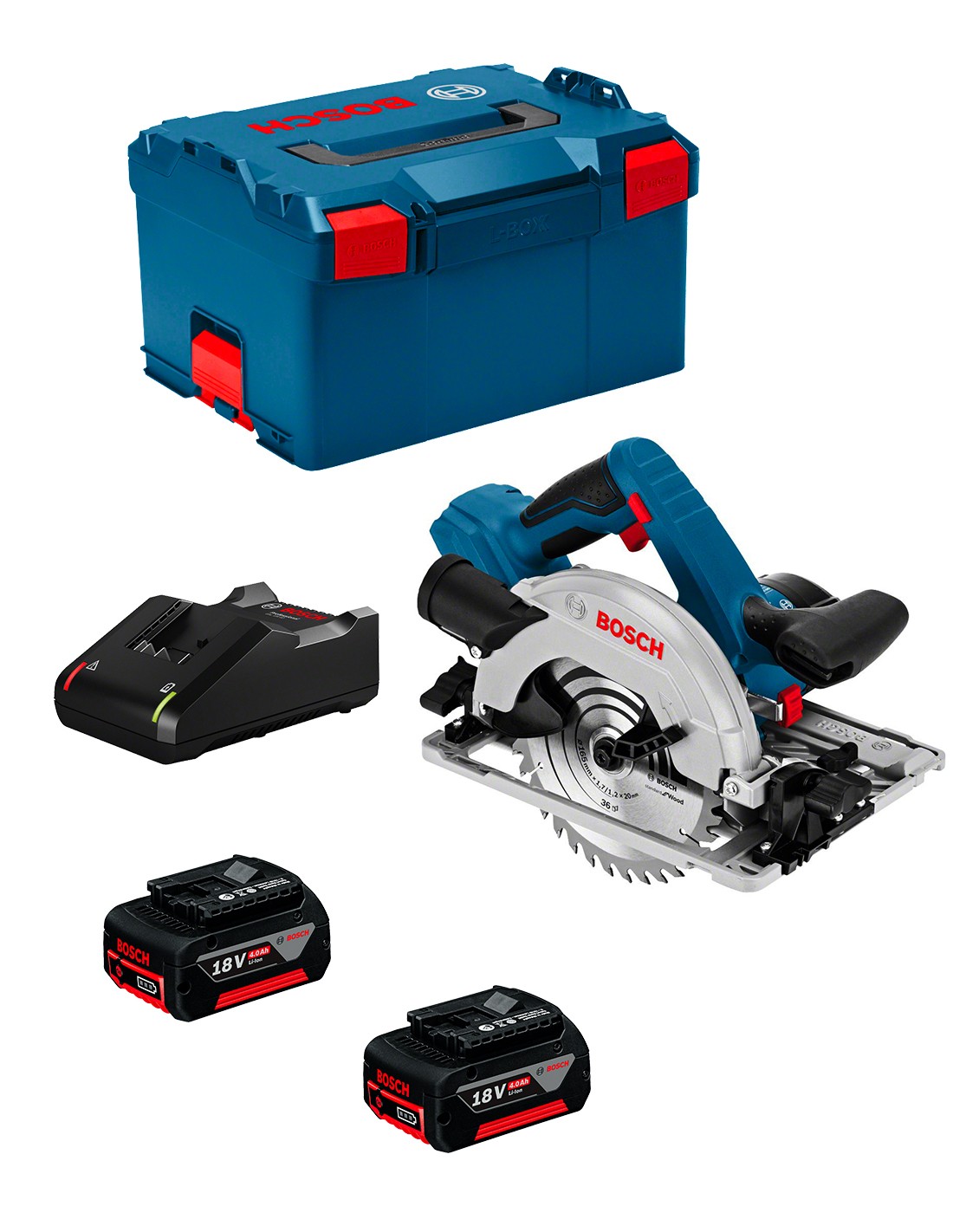 Sierra Circular BOSCH GKS 18V-57 G (2 x 4,0 Ah + GAL 18V-40 + L-Boxx 238)