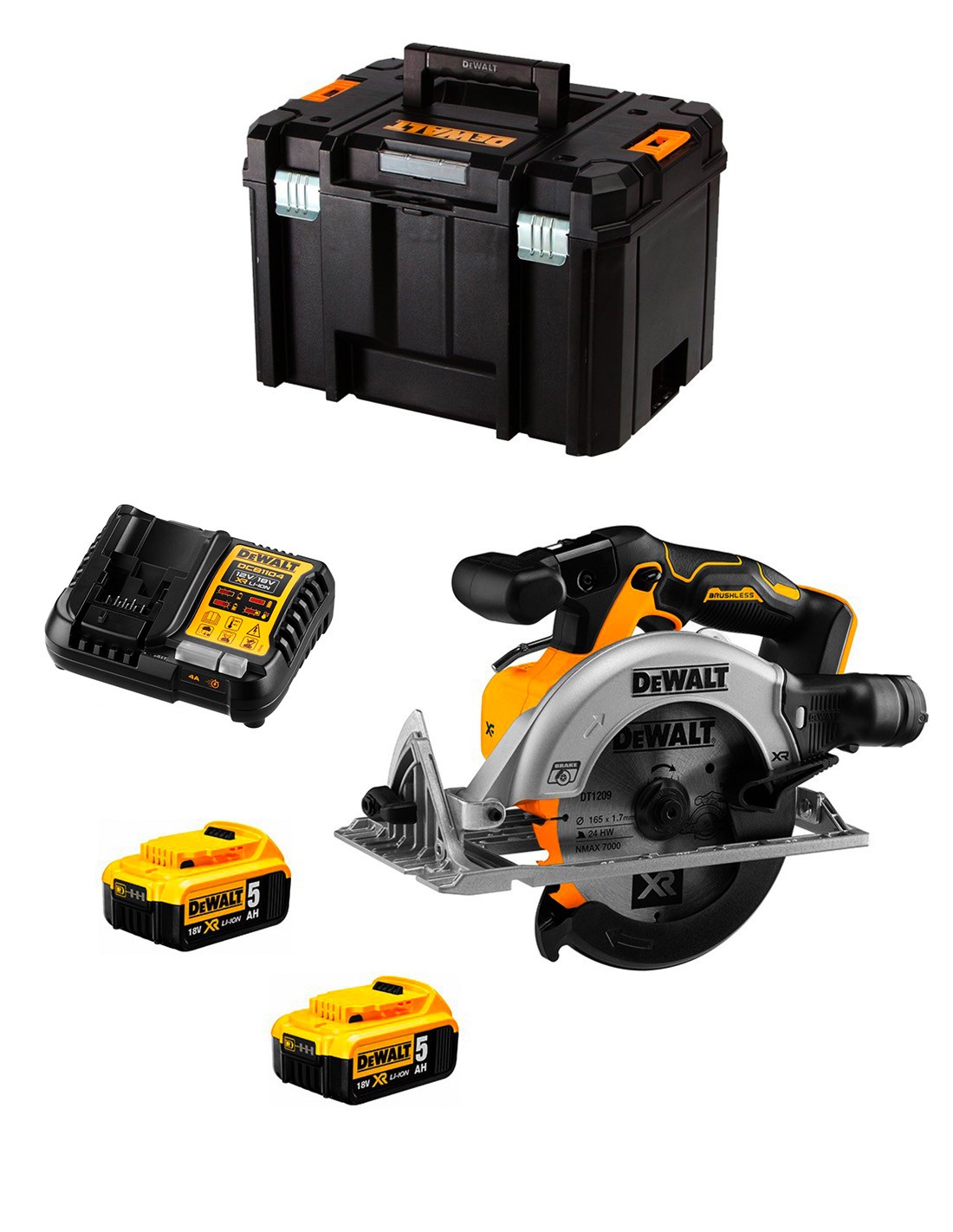 Sierra Circular DeWALT DCS565P2T (2 x 5,0 Ah + DCB115 + TSTAK VI)