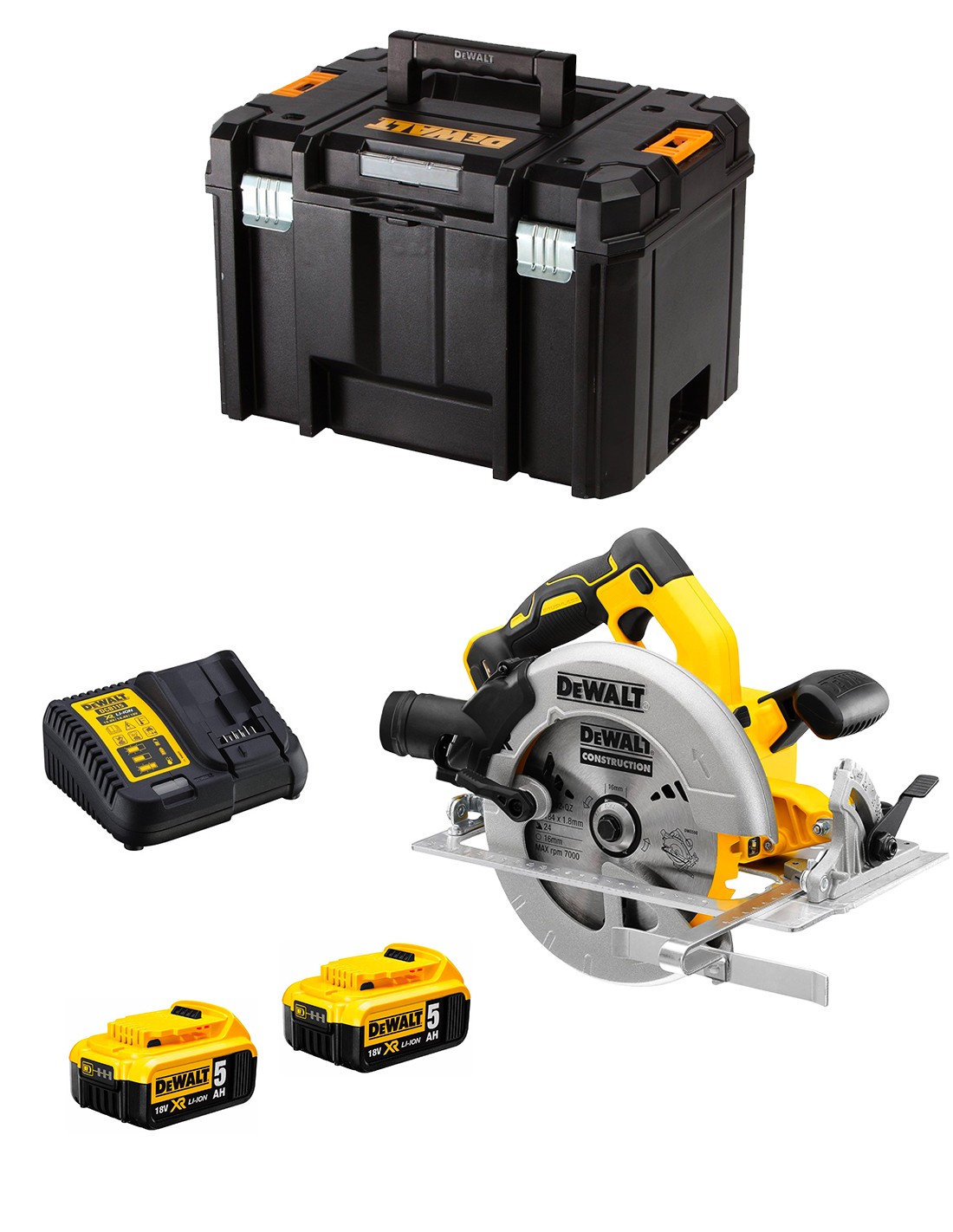 Sierra Circular DeWALT DCS570P2T (2 x 5,0 Ah + DCB115 + TSTAK VI)