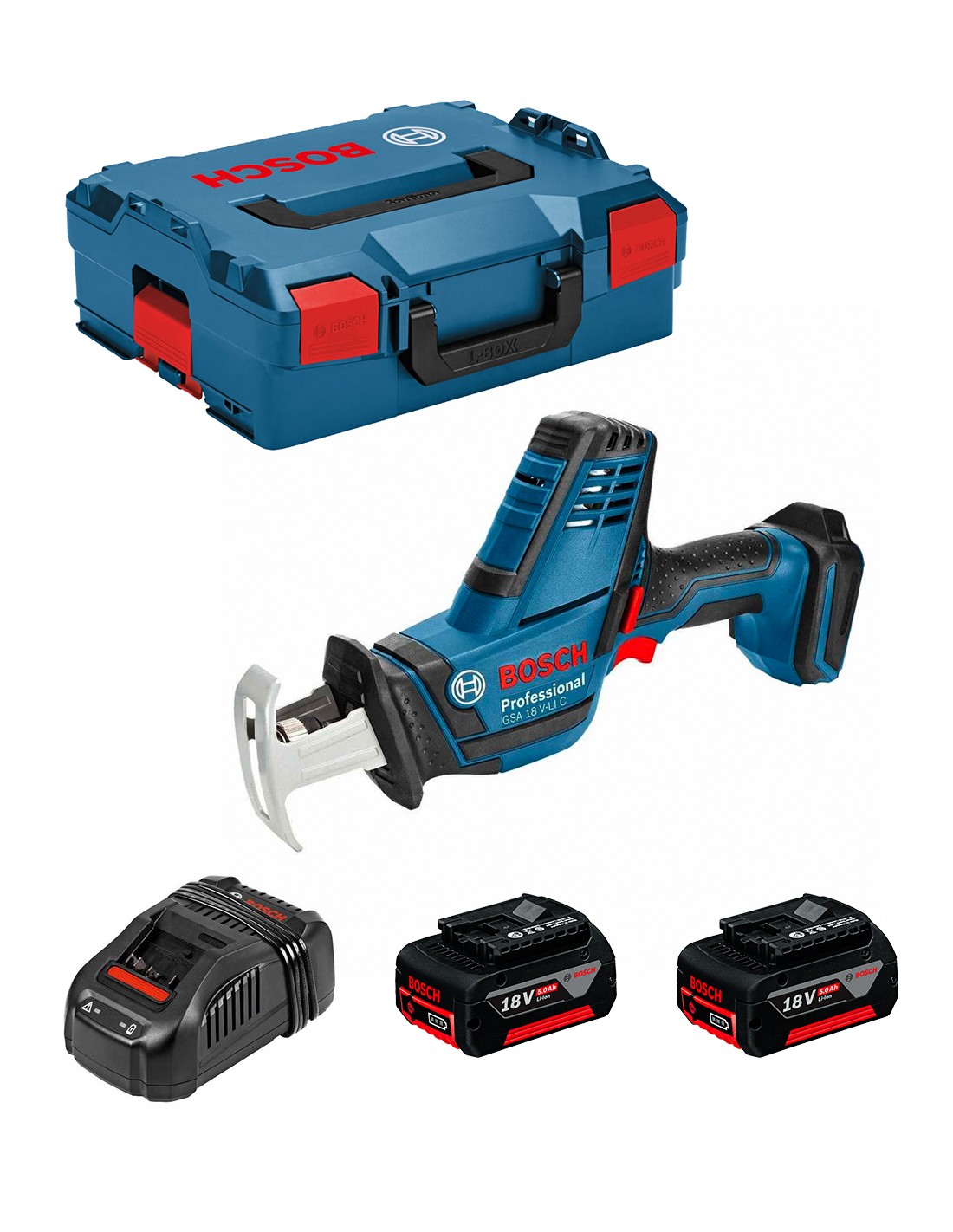 Sierra Sable BOSCH GSA 18 V-LI C (2 x 5,0 Ah + GAL1880CV + L-Boxx 136)