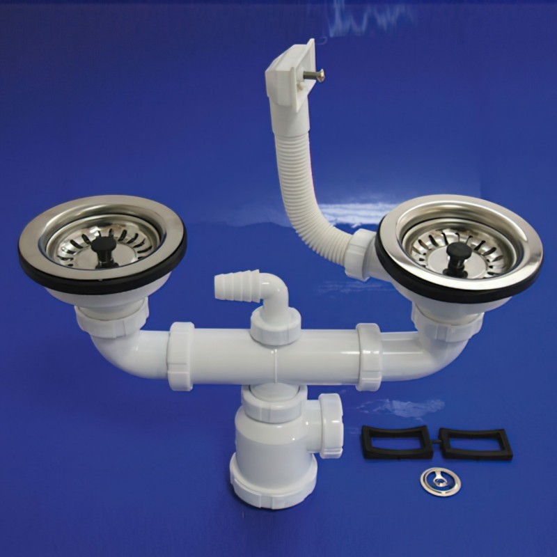 Sifon Doble Con Rebosadero T-44CR1 1/2 Con válvula Cesta WOLFPACK