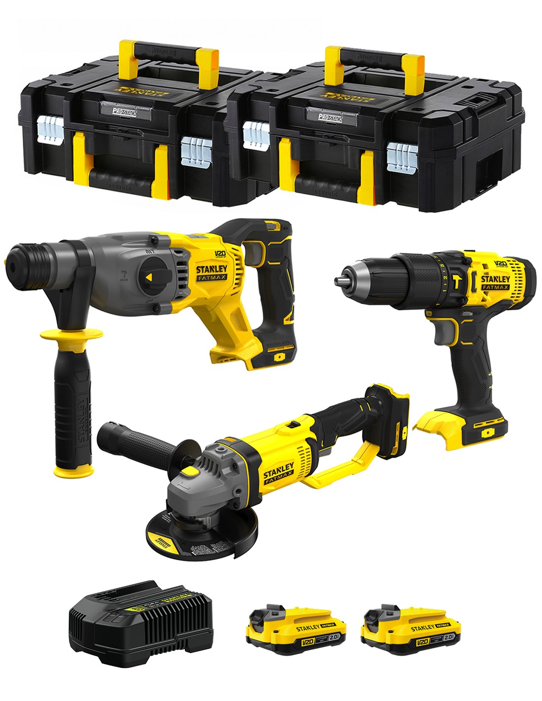 STANLEY FatMax Kit SVK300 (SFMCH900 + SFMCG400 + SFMCD711 + 2 x 2,0 Ah + Cargador + 2 x TSTAK II)