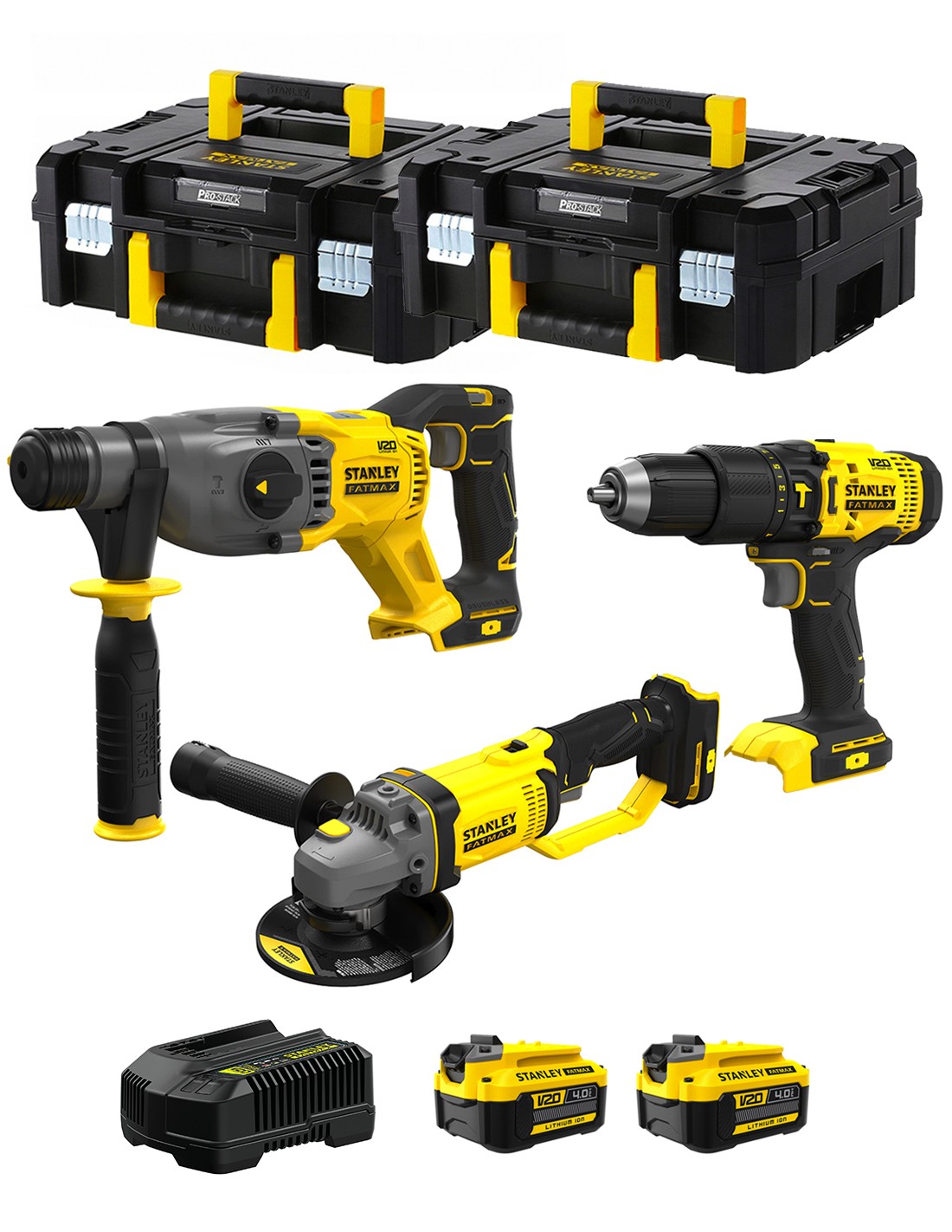 STANLEY FatMax Kit SVK301 (SFMCH900 + SFMCG400 + SFMCD711 + 2 x 4,0 Ah + Cargador + 2 x TSTAK II)