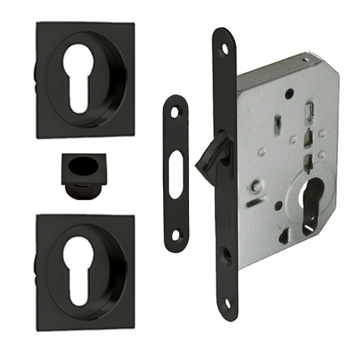 Cerraduras puerta corredera - Kit Cuadrado Puerta Corredera con Llave SV-KITBC Negro