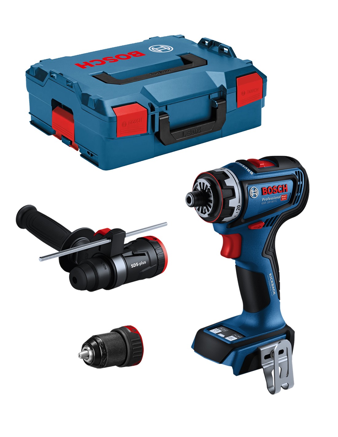 Taladro Atornillador BOSCH GSR 18V-90 FC (Cuerpo solo + L-Boxx 136 + 2 cabezales)