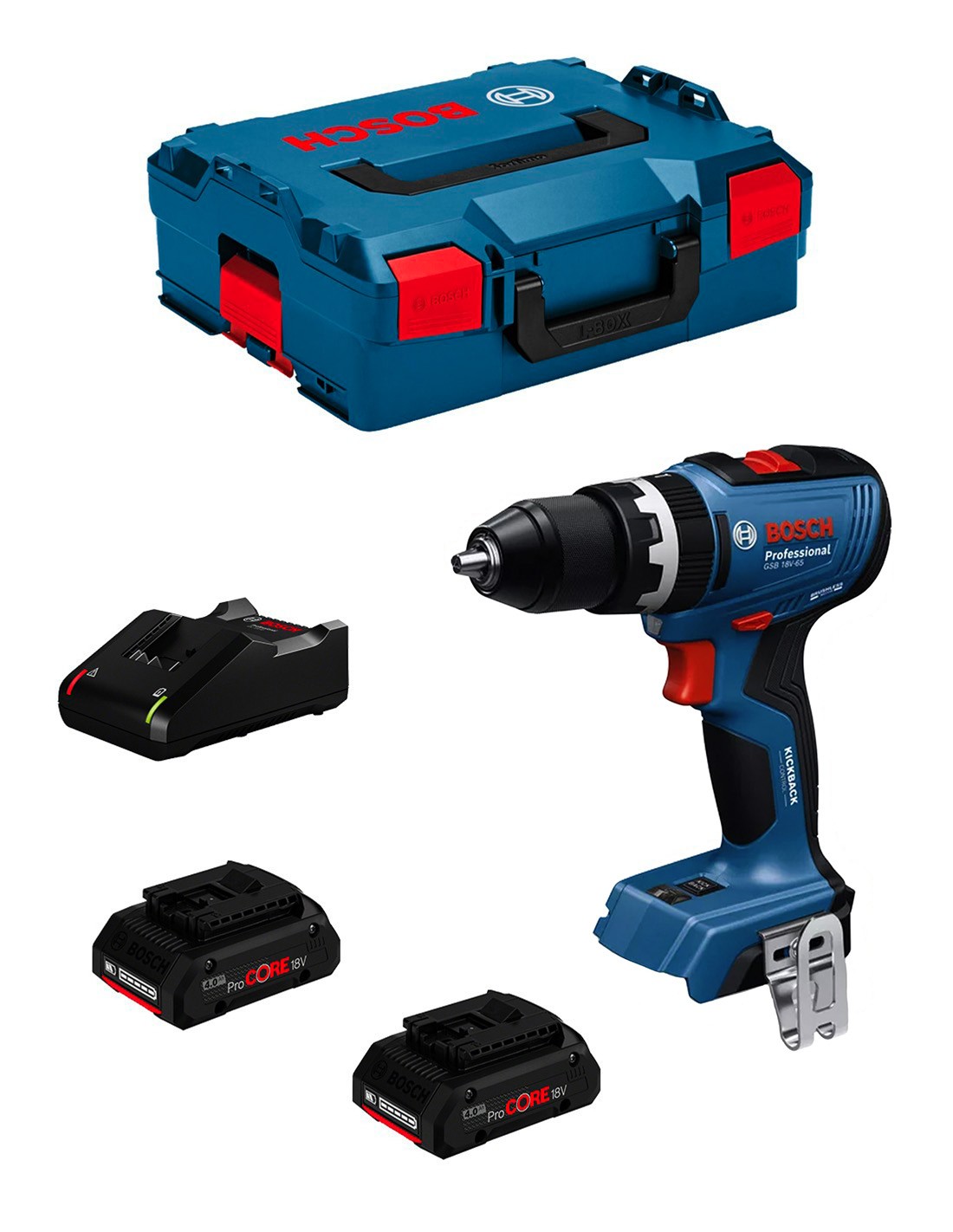 BOSCH GSB 18V-65 (2 x 4,0 Ah ProCORE + GAL18V-40