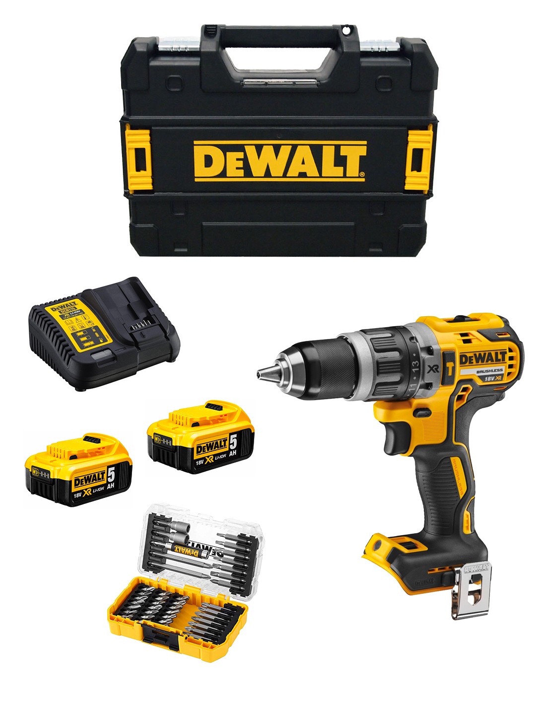 Taladro Percutor DeWALT DCD796P2T (2 x 5,0 Ah + DCB115 + TSTAK II) + Juego de 40 puntas
