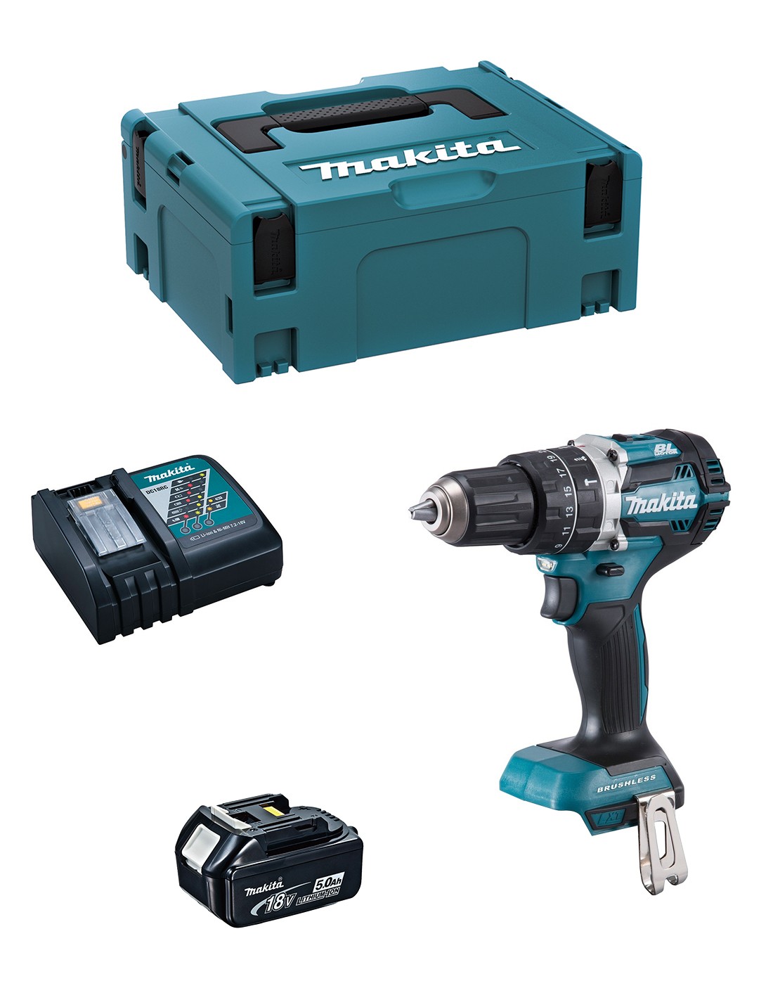 Taladro Percutor MAKITA DHP484RTJ1 (1 x 5,0 Ah + DC18RC + MAKPAC 2)