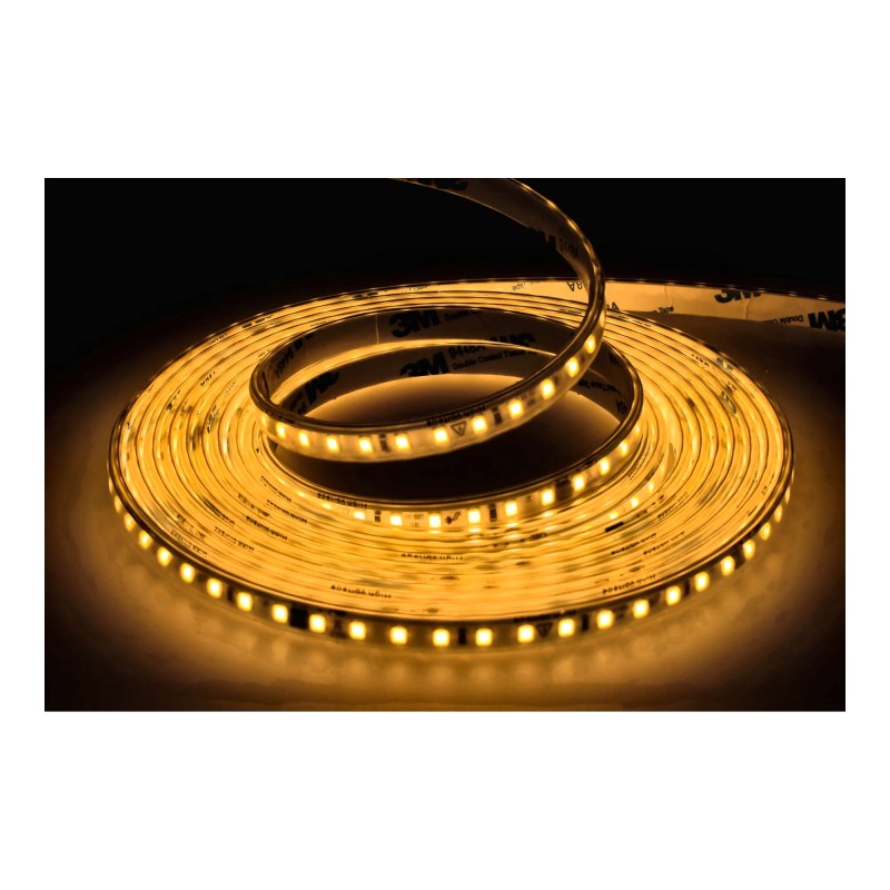Tira Led 220V 3000K Autorrectificada. Corte 10 cm. IP65 12W/m bobina 5m