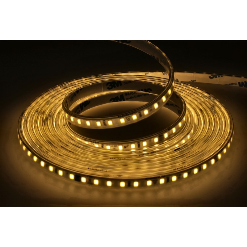 Tira Led 220V 3000K Autorrectificada. Corte 10 cm. IP65 15W/m bobina 5m