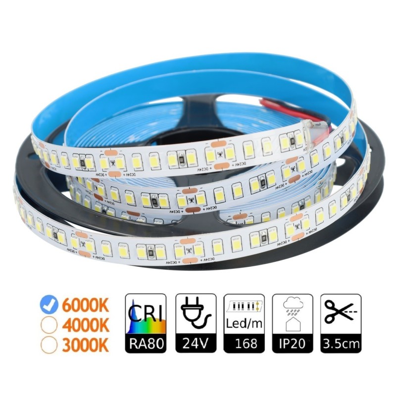 Tira led 24v interior 6000K 168 leds SMD2835 15W PCB 3 onzas 5 mts