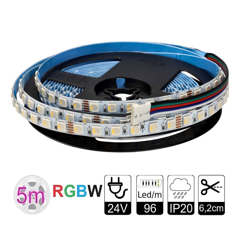 Tira led 24V RGBW PCB 8mm 96led/m 5 metros IP20