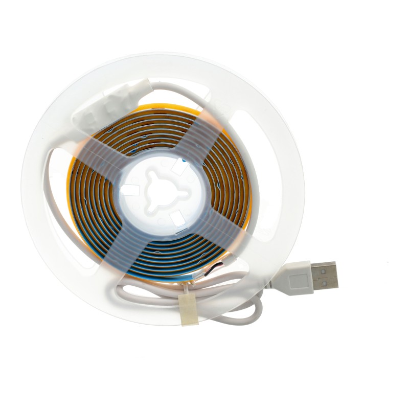 Tira led 5V COB Blanco cálido 3000K. Conexión USB + Dimmer. IP20 2 metros