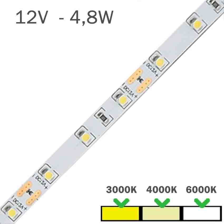 Tira LED 12V 4,8W 60 LEDs/M 3528 Por Metro