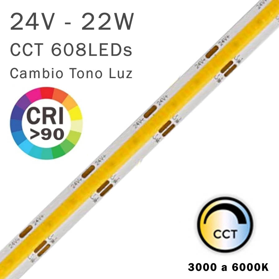 Tira LED 24V 22W COB CCT 604 LEDs Cambio Tonalidad