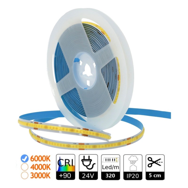 Tira led COB 24V  320leds 6000K IP20 5m