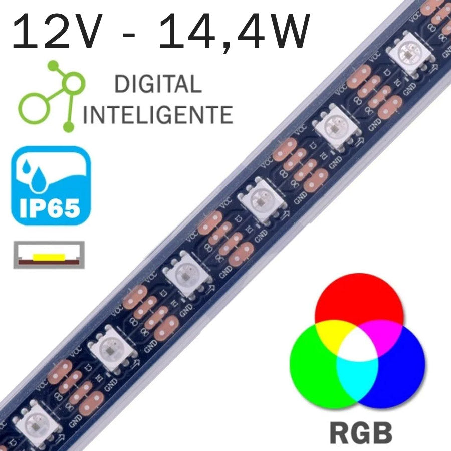 Tira LED Digital 12V 14,4 W 60LEDs/m IP65 RGB Pixel