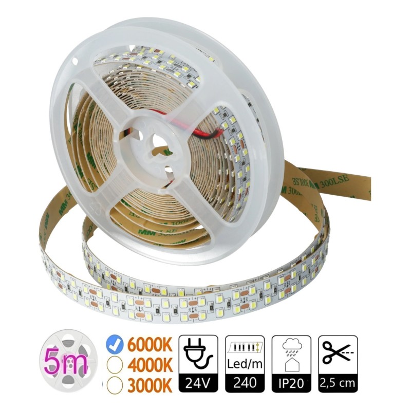 Tira led doble 24V 6000K. 240led/m. 18W/m SMD2835 PCB 15mm IP20