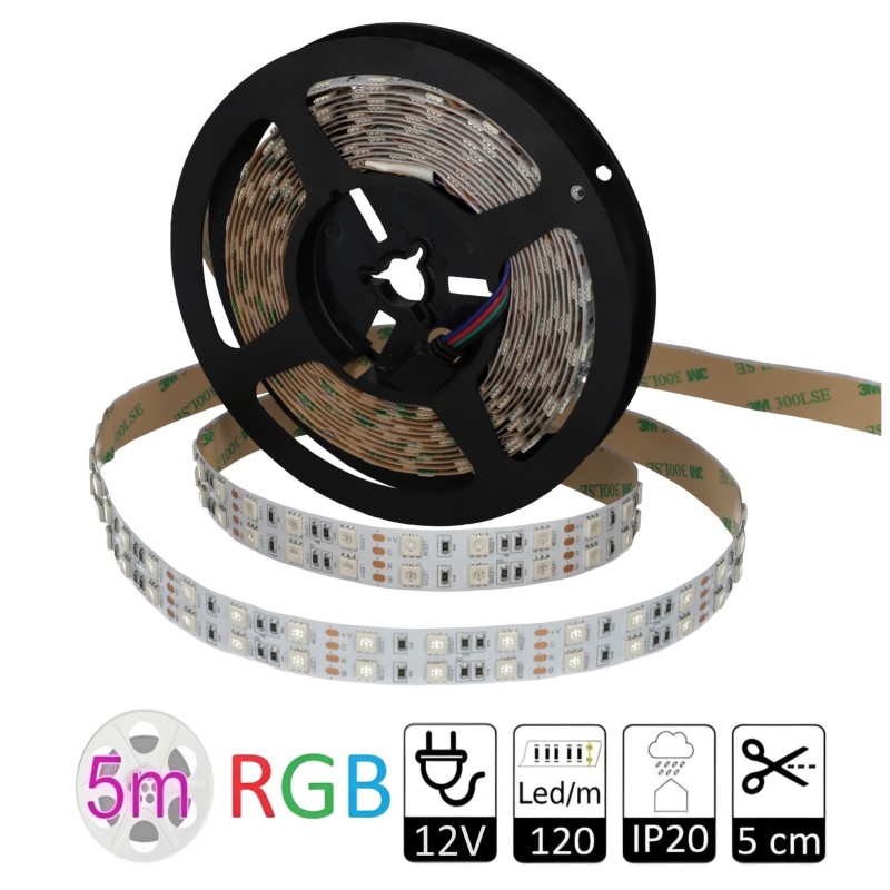 Tira led doble 12V RGB. 120led/m. 28W/m SMD5050 PCB 15mm IP20