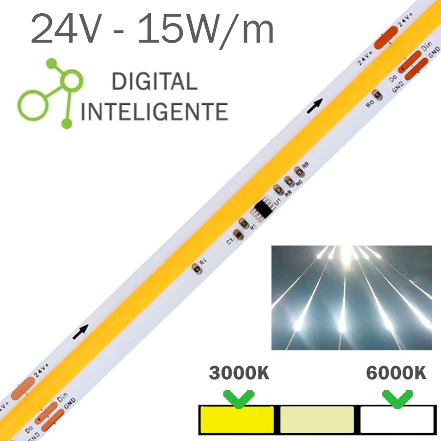 Tira LED Digital 24V 15W COB IP20 Pixel Monocolor Rollo 5 Metros